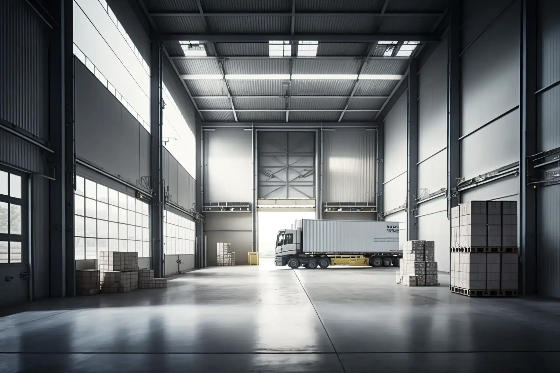 , Bismart Un Grande Magazzino Con Un Grosso Camion Al Centro Scaled