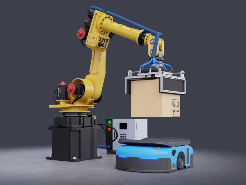 , Bismart Robot Arm Concept Picks Up The Box To Automated Guided Vehicle Agv 3d Rendering Scaled R4hphiqz3s1c4l5pogu00i513hjqrxz3m777rwlshc