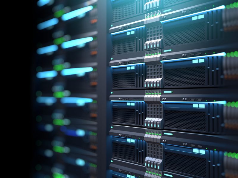 3D illustration of super computer server racks in datacenter,concept of big data storage and  cloud computing technology.